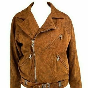 Vintage 1994 Gianni Versace Python Print Brown Biker Jacket